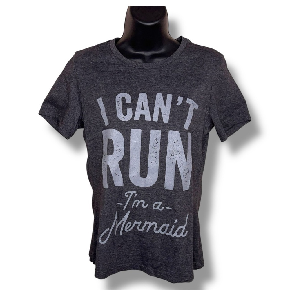 Small I Can’t Run I’m A Mermaid Tee Short Sleeve Womens Grey White Gift